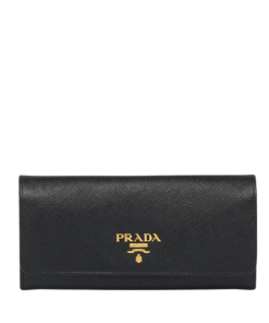 Prada Saffiano Leather Flap Long Wallet Black And Gold 19Cm 1Mh132 Zlp F061H
