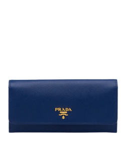 Prada Saffiano Leather Flap Long Wallet Navy Blue And Gold 19Cm 1Mh132 Zlp F0Rau