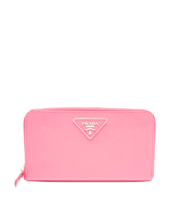 Prada Large  Saffiano Triangle Zip Around Long Wallet Light Pink 19Cm 1Ml506 Qhh F0002