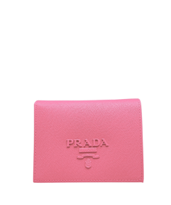 Prada Saffiano Monochrome Flap Small Wallet Full Light Pink 10Cm 1Mv204 Qwa F0002