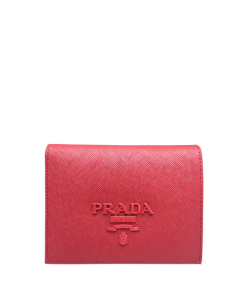 Prada Saffiano Monochrome Flap Small Wallet Full Red 10Cm 1Mv204 Qwa F0002