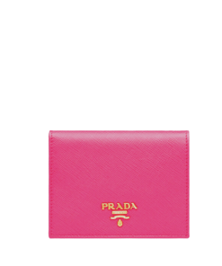 Prada Saffiano Leather Flap Small Wallet Dark Pink And Gold 10Cm 1Mv204 Qwa F0505