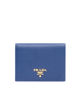 Prada Saffiano Leather Flap Small Wallet Bluette And Gold 10Cm 1Mv204 Qwa F0016