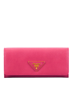 Prada Saffiano Lux Leather Flap Continental Dark Pink Wallet 19Cm