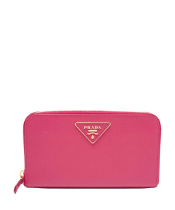 Prada Large  Saffiano Triangle Zip Around Long Wallet Peony Pink 19Cm 1Ml506 Qhh F0002