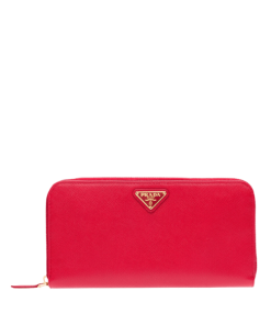 Prada Large  Saffiano Triangle Zip Around Long Wallet Red 19Cm 1Ml506 Qhh F068Z