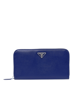 Prada Large  Saffiano Triangle Zip Around Long Wallet Dark Blue 19Cm 1Ml506 Qhh F068Z