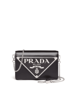 Prada Brush Leather Triangle Logo Chain Clutch Bag Black 17Cm 1Bh189 Zo6 F0Pg7 V 5Ko
