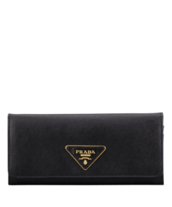 Prada Saffiano Lux Leather Flap Continental Black Wallet 19Cm