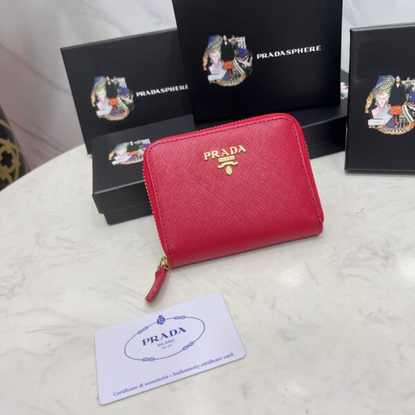Prada Saffiano Leather Coin Purse Fiery Red Wallet 10Cm 1Mm268 Qwa F068Z - Image 10