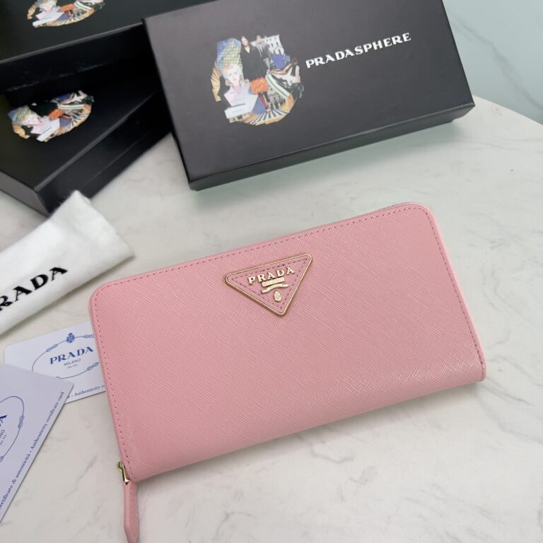 Prada Large  Saffiano Triangle Zip Around Long Wallet Light Pink 19Cm 1Ml506 Qhh F0002 - Image 9
