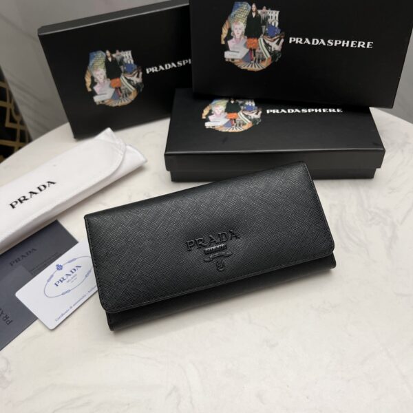 Prada Saffiano Monochrome Flap Long Wallet Full Black 19Cm 1Mh132 Zlp F061H - Image 10