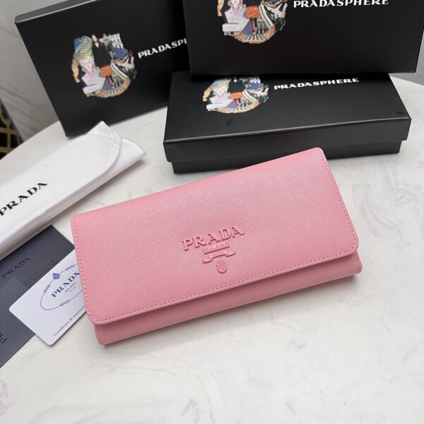 Prada Saffiano Monochrome Flap Long Wallet Full Light Pink 19Cm 1Mh132 Zlp F061H - Image 10