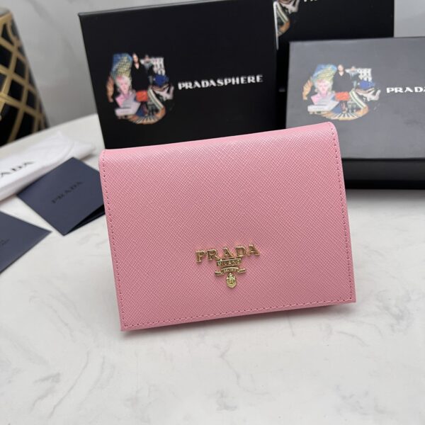 Prada Saffiano Leather Flap Small Wallet Peony Pink And Gold 10Cm 1Mv204 Qwa F0505 - Image 10