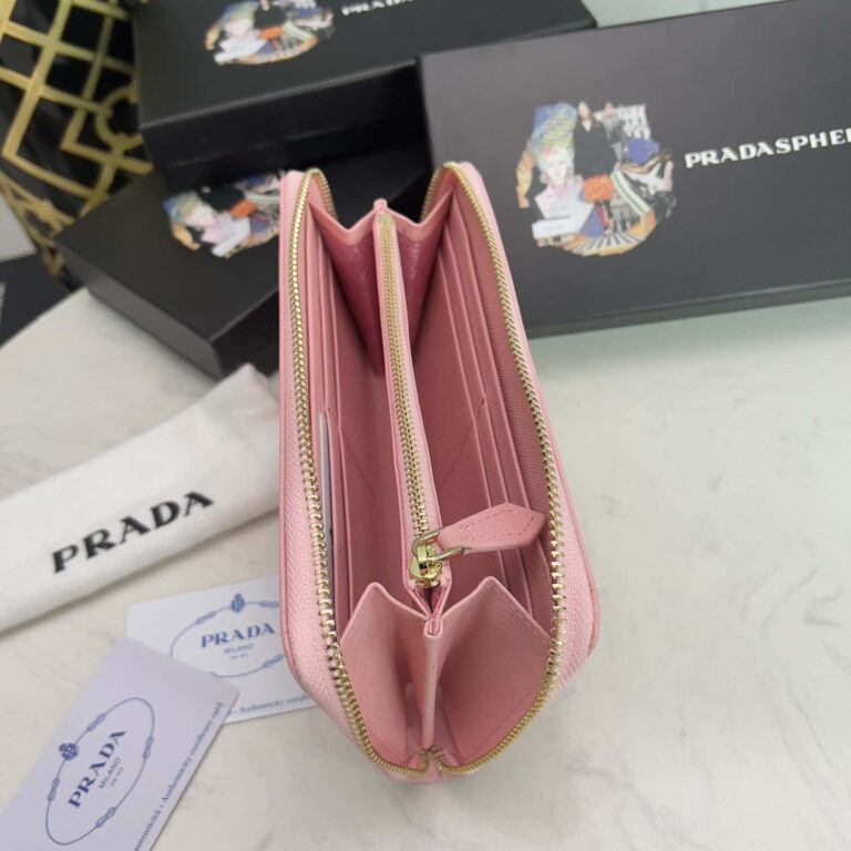 Prada Large  Saffiano Triangle Zip Around Long Wallet Light Pink 19Cm 1Ml506 Qhh F0002 - Image 2