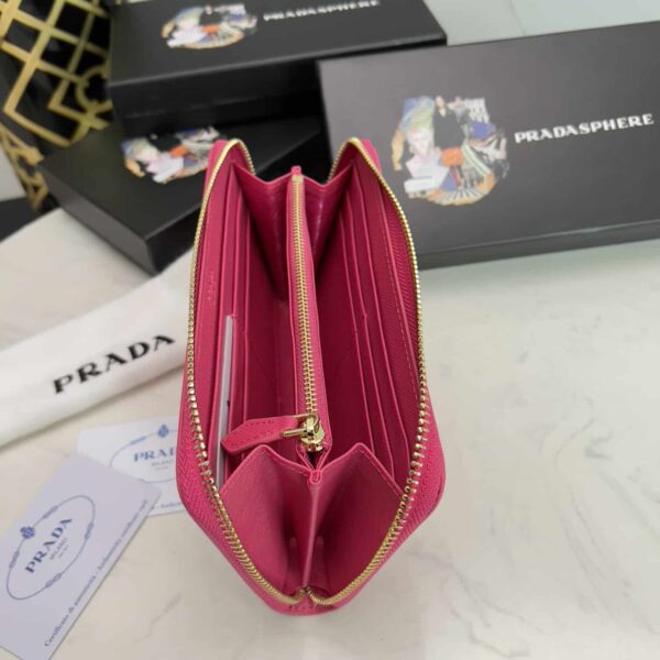 Prada Large  Saffiano Triangle Zip Around Long Wallet Peony Pink 19Cm 1Ml506 Qhh F0002 - Image 2