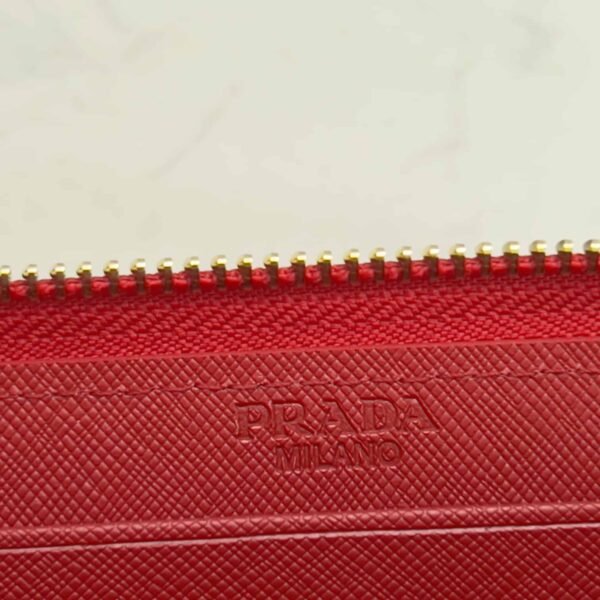 Prada Large  Saffiano Triangle Zip Around Long Wallet Red 19Cm 1Ml506 Qhh F068Z - Image 2