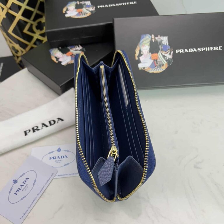 Prada Large  Saffiano Triangle Zip Around Long Wallet Dark Blue 19Cm 1Ml506 Qhh F068Z - Image 2