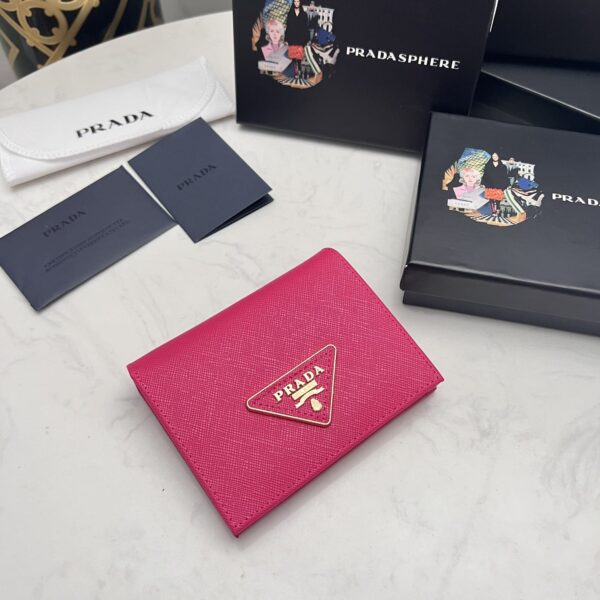 Prada Small Saffiano Lux Leather Flap Continental Triangle Dark Pink Wallet 10Cm - Image 2