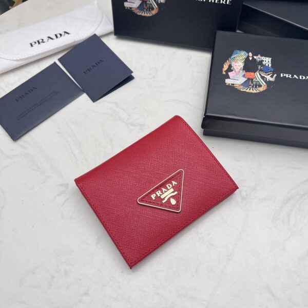 Prada Small Saffiano Lux Leather Flap Continental Triangle Red Wallet 10Cm - Image 2