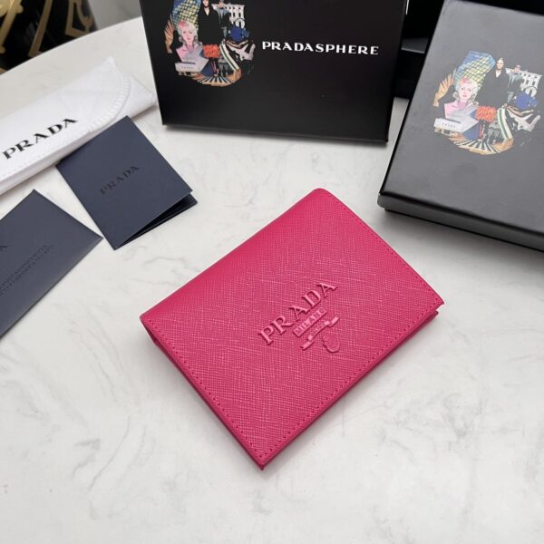 Prada Saffiano Monochrome Flap Small Wallet Full Dark Pink 10Cm 1Mv204 Qwa F0002 - Image 2