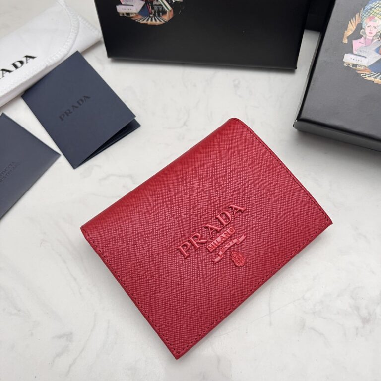 Prada Saffiano Monochrome Flap Small Wallet Full Red 10Cm 1Mv204 Qwa F0002 - Image 2