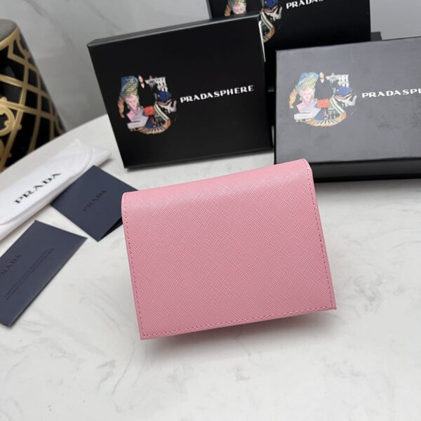 Prada Saffiano Leather Flap Small Wallet Peony Pink And Gold 10Cm 1Mv204 Qwa F0505 - Image 2