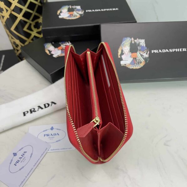 Prada Large  Saffiano Triangle Zip Around Long Wallet Red 19Cm 1Ml506 Qhh F068Z - Image 3