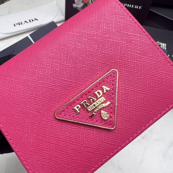 Prada Small Saffiano Lux Leather Flap Continental Triangle Dark Pink Wallet 10Cm - Image 3