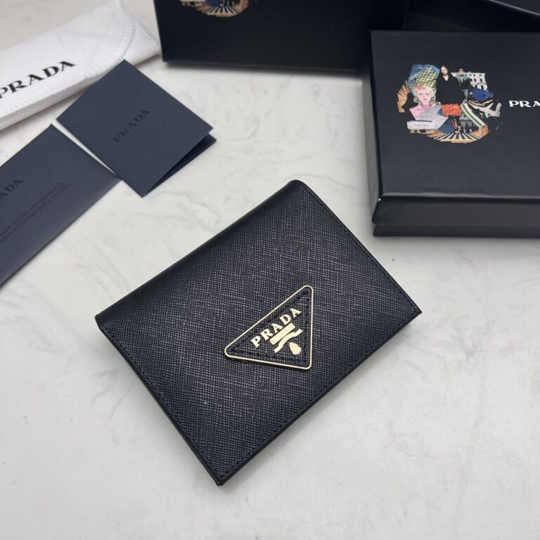 Prada Small Saffiano Lux Leather Flap Continental Triangle Black Wallet 10Cm - Image 3