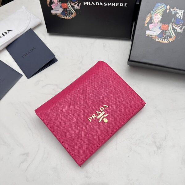Prada Saffiano Leather Flap Small Wallet Dark Pink And Gold 10Cm 1Mv204 Qwa F0505 - Image 3