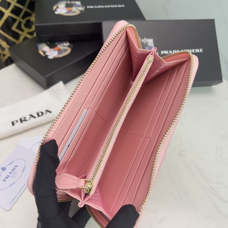 Prada Large  Saffiano Triangle Zip Around Long Wallet Light Pink 19Cm 1Ml506 Qhh F0002 - Image 4