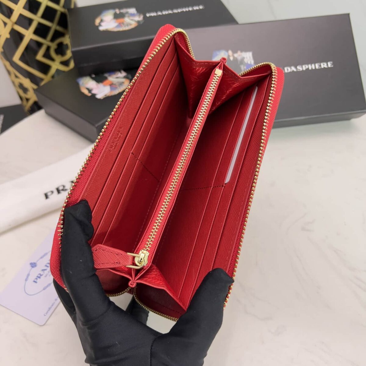 Prada Large Saffiano Triangle Zip Around Long Wallet Red 19Cm 1Ml506 Qhh F068Z - Image 4