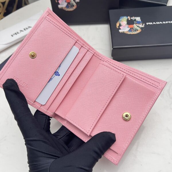 Prada Small Saffiano Lux Leather Flap Continental Triangle Light Pink Wallet 10Cm - Image 4