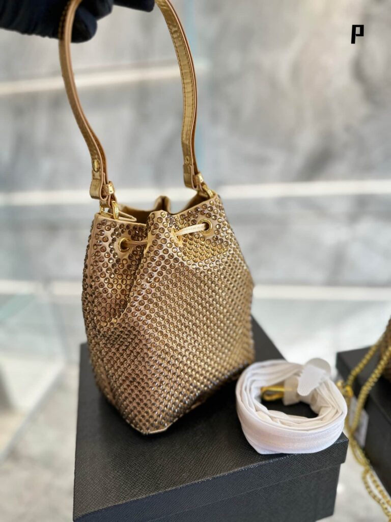 Prada Embellished Satin Pouch Platinum Color 20Cm 1Nr016 2Awl F0522 - Image 3