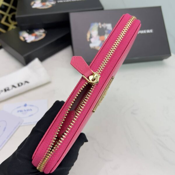 Prada Large  Saffiano Triangle Zip Around Long Wallet Peony Pink 19Cm 1Ml506 Qhh F0002 - Image 5