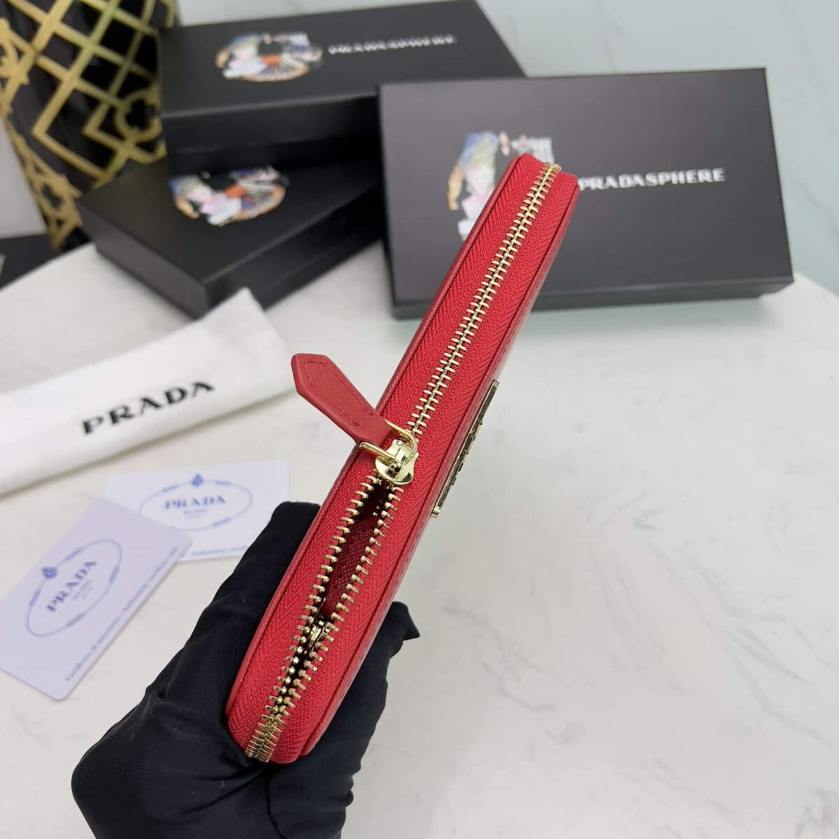 Prada Large Saffiano Triangle Zip Around Long Wallet Red 19Cm 1Ml506 Qhh F068Z - Image 5