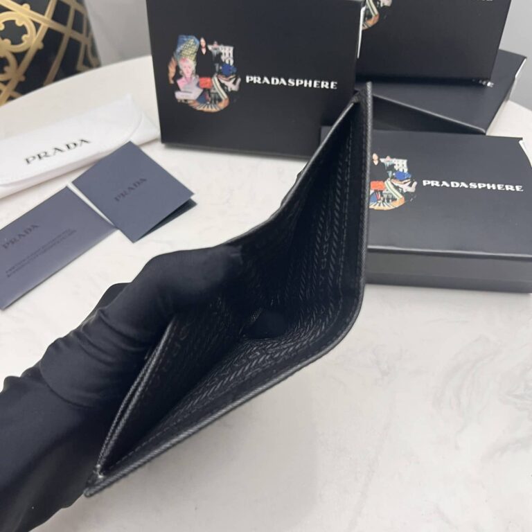 Prada Small Saffiano Lux Leather Flap Continental Triangle Black Wallet 10Cm - Image 5