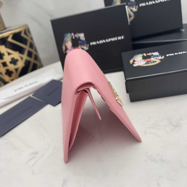 Prada Small Saffiano Lux Leather Flap Continental Triangle Light Pink Wallet 10Cm - Image 5