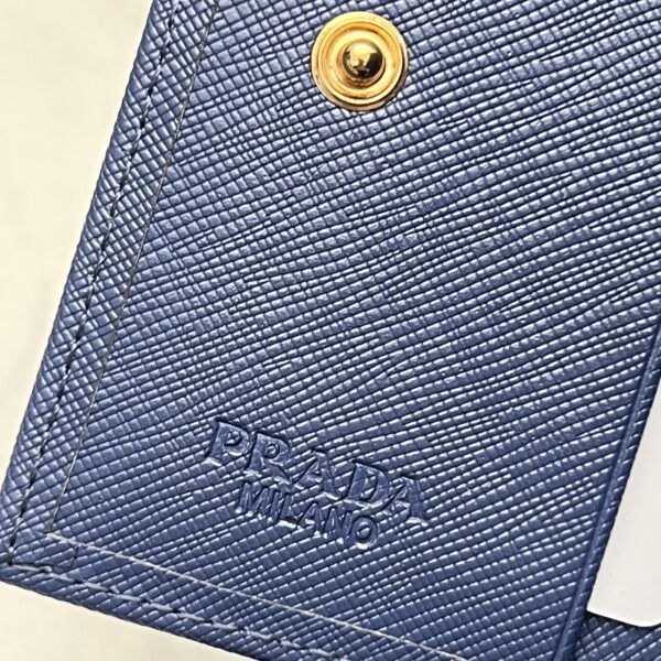 Prada Small Saffiano Lux Leather Flap Continental Triangle Navy Blue Wallet 10Cm - Image 5