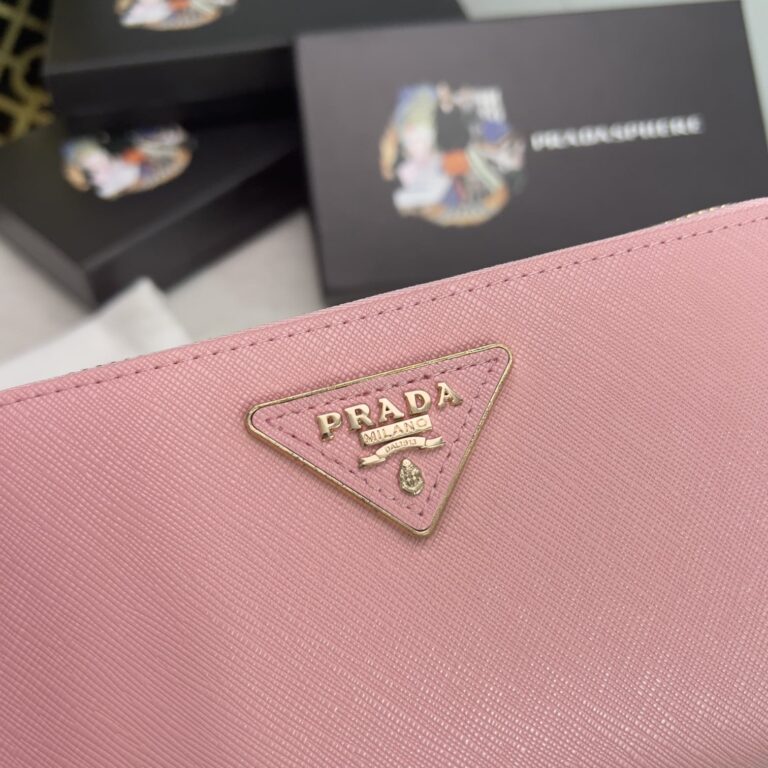 Prada Large  Saffiano Triangle Zip Around Long Wallet Light Pink 19Cm 1Ml506 Qhh F0002 - Image 5