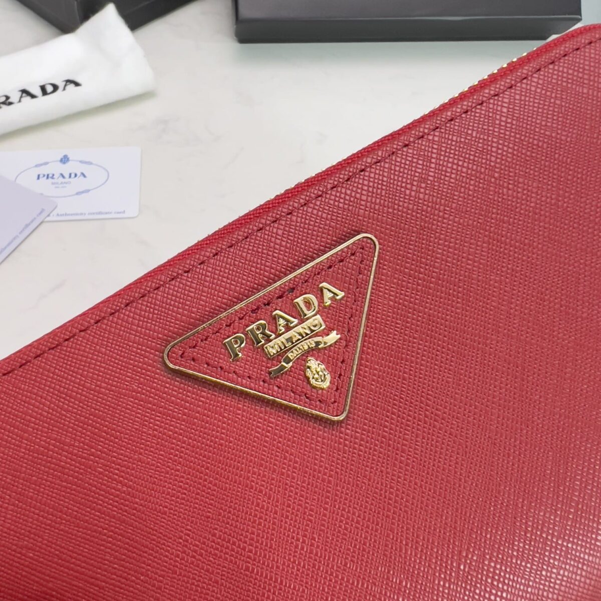 Prada Large Saffiano Triangle Zip Around Long Wallet Red 19Cm 1Ml506 Qhh F068Z - Image 6