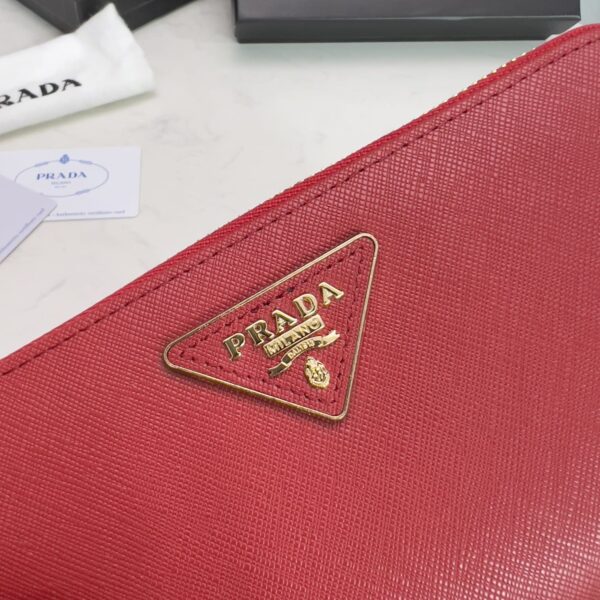 Prada Large  Saffiano Triangle Zip Around Long Wallet Red 19Cm 1Ml506 Qhh F068Z - Image 6