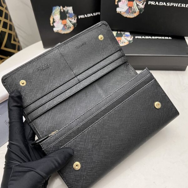 Prada Saffiano Monochrome Flap Long Wallet Full Black 19Cm 1Mh132 Zlp F061H - Image 6