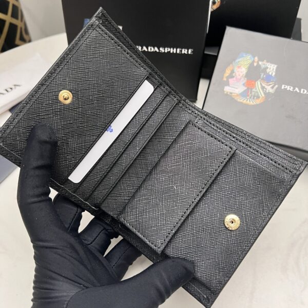 Prada Saffiano Monochrome Flap Small Wallet Full Black 10Cm 1Mv204 Qwa F0002 - Image 6