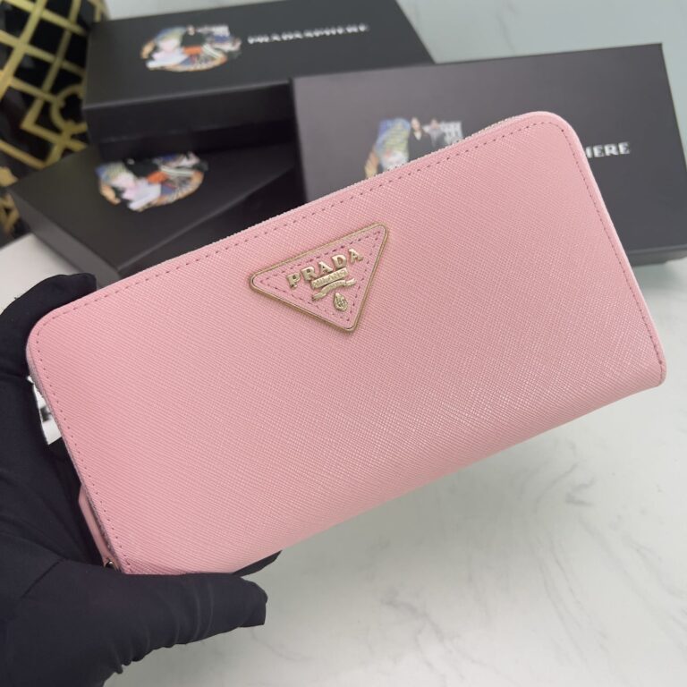 Prada Large  Saffiano Triangle Zip Around Long Wallet Light Pink 19Cm 1Ml506 Qhh F0002 - Image 6
