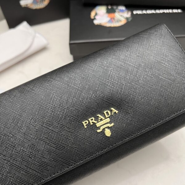 Prada Saffiano Leather Flap Long Wallet Black And Gold 19Cm 1Mh132 Zlp F061H - Image 7