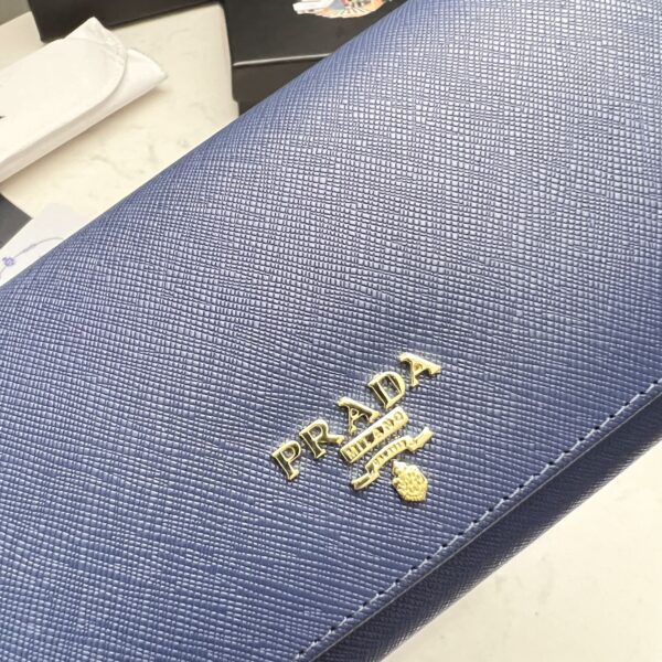 Prada Saffiano Leather Flap Long Wallet Navy Blue And Gold 19Cm 1Mh132 Zlp F0Rau - Image 7