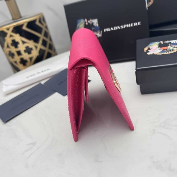 Prada Small Saffiano Lux Leather Flap Continental Triangle Dark Pink Wallet 10Cm - Image 7