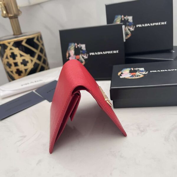 Prada Small Saffiano Lux Leather Flap Continental Triangle Red Wallet 10Cm - Image 7